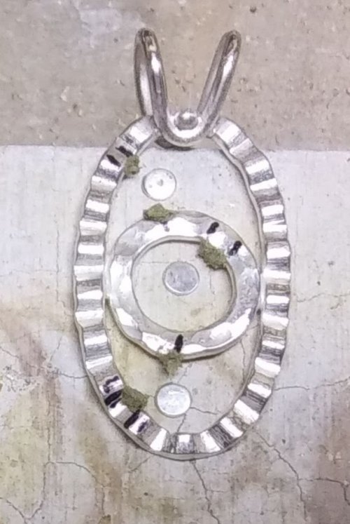 Judy Larson's Mike's Surpirise Claire's Ripple Pendant - , Contemporary Wire Jewelry, Jump Rings, Jump Ring, Making Jump Rings, Butane Torch, Soldering, Solder, Heat around the pendant until the solder flows.